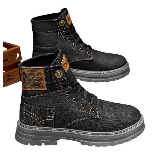 Fashion Men's High-Top Denim Ankle Boots - Black