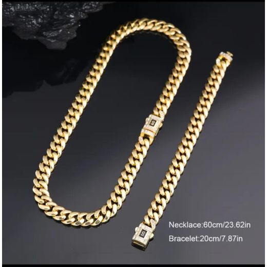 Generic Men’s Gold Cuban Link Chain & Bracelet Set – Luxury Hip Hop Jewelry - image 2