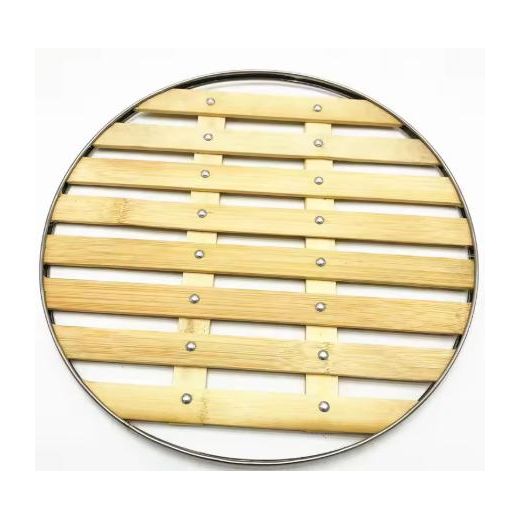 Generic 1pc_Round Bamboo Trivet  Steaming Rack with Stainless Steel Rim – Heat-Resistant Pot Stand