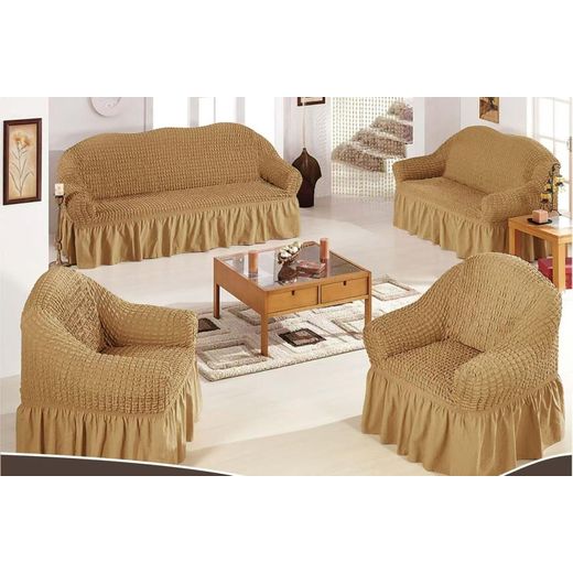 4In1  Skirt-Style  Home Stretch Sofa Cover - Gold