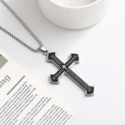 Fashion 2-Piece Lord's Prayer Cross Necklace + Diamond Stud Earrings Set - image 4