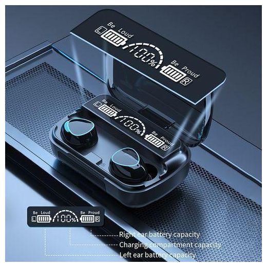 Generic M10 Wireless Bluetooth Earphones Waterproof LED Display Headset Hifi Stereo - Black