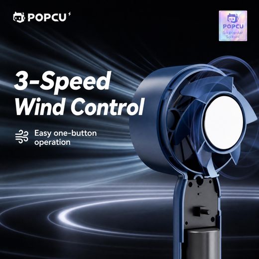 POPCU Mini Portable Handheld Fan, 2-in-1 Foldable Desk Fan with Phone Stand, 12500RPM High-Speed, 3 Speed Wind, Removable Base, USB Rechargeable Personal Fan for Women, Travel, Makeup PO-F10-Blue - image 4
