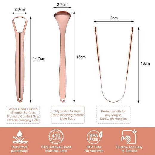 Generic 3PCS Tongue Cleaner/Scraper Stainless Set (Rose Gold) - image 4