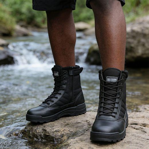 SHJO Men's Shoes Boots Casual Martin Boots Combat Hiking Ankle Boots - Black - image 2