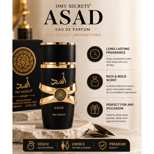 Omy Perfume Secrets ASAD Eau De Parfum 100ml for Men & Women – Long Lasting Luxury Fragrance, Bold Sweet Scent for Daily Wear, Parties & Special Occasions