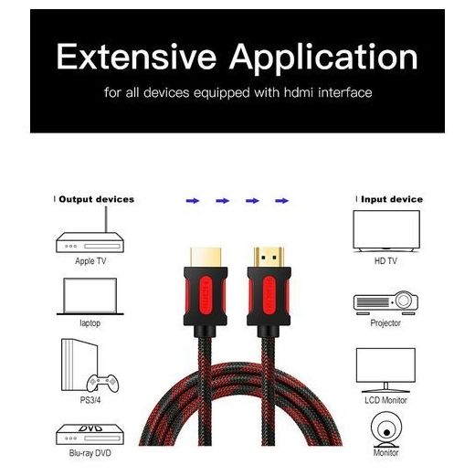 Generic 5m HD HDMI Cable High Speed /Ethernet V1.4 4K 3D - Black/Red - image 2