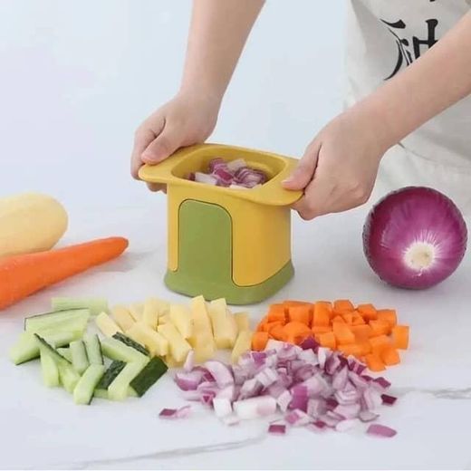 Generic 2-in-1 Vegetable and Fruit Hand Chopper/Cutter - Yellow/Green