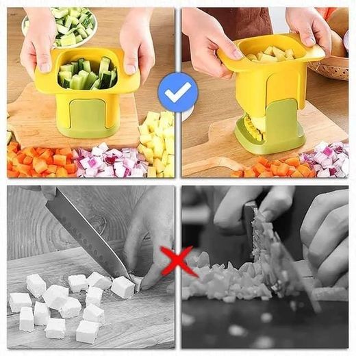 Generic 2-in-1 Vegetable and Fruit Hand Chopper/Cutter - Yellow/Green - image 2