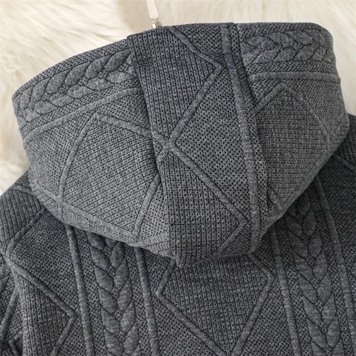 Catpapa 3-6Y Boys' Cable Knit Embossed Hooded Zip-Up Coat  Soft Warm Winter Outerwear, for Daily Wear & Outdoor Activities, Toddler Boys - image 4