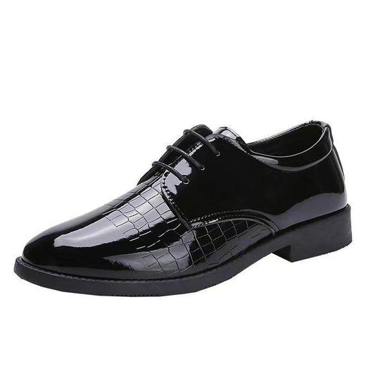 Fashion Glossy Men Leather Shoes, Business Formal & Casual Versatile Daily Footwear, Classic Tie Closure Formal Shoes