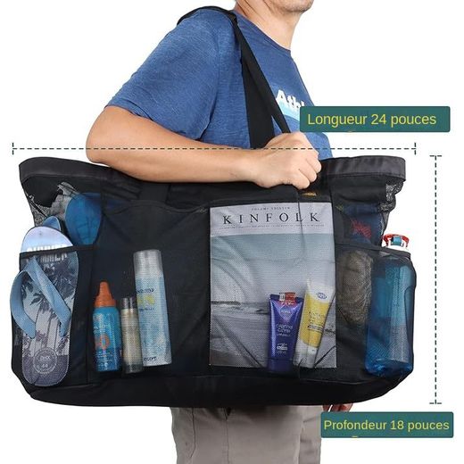 Generic Sac Fourre-Tout de Plage en Maille De Grande Capacité pour l'Extérieur-Noir - image 2