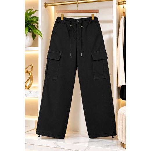Fashion Women's Wide Leg Thick Denim Jeans-Blacl