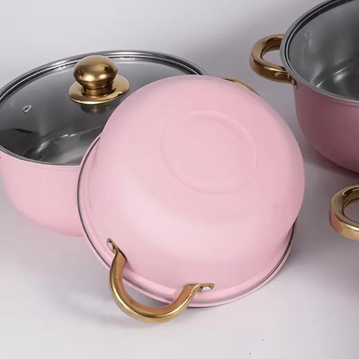 Generic 10-Piece Stainless Steel Cookware Set with Glass Lids – Induction Compatible, Dual-Handle Design, Non-Stick Coating with Gold Accents - image 3