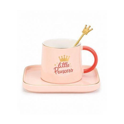 White Label 180ml Ceramic Coffee Mug Set with Coaster & Spoon for Coffee, Tea & Daily Use - Pink