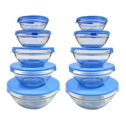 Heat Resistant Glass Storage Bowl - 10 Pieces Blue