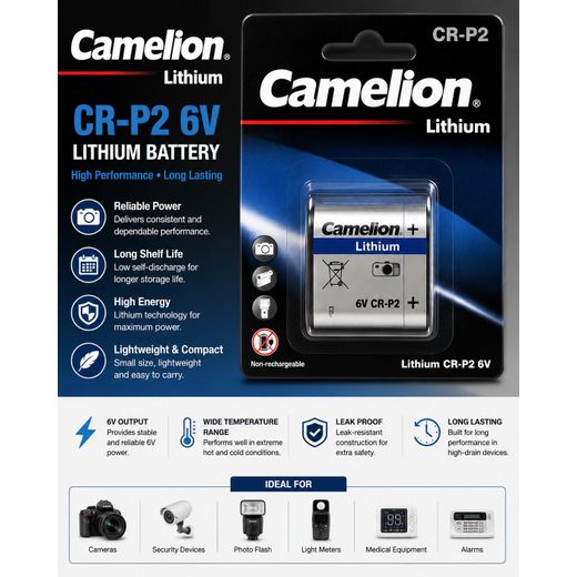 Camelion CR-P2 6V Lithium Battery-Silver