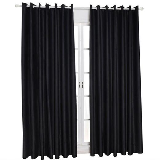BLACK 2 Pieces Blackout Thermal Insulating Room Darkening Curtains