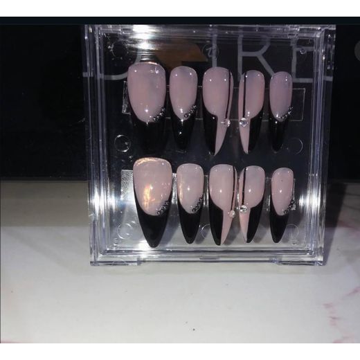 Generic 10PCS Reusable Short Stiletto with Black Designs Press on Nails - image 2