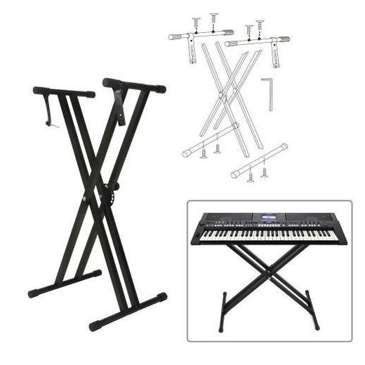 Generic Double X-Style Keyboard Stand - Adjustable Height (20.47–36.6 inches), Adjustable Width (15.75–34.5 inches), Compatible with 61- to 88-Key Keyboards