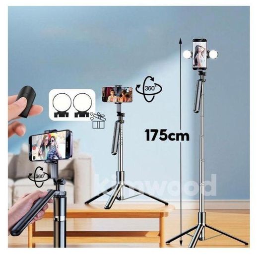 Generic R16K 3-in-1 Selfie Stick with Grip Handle, Tripod, Remote & Fill Light - Black - image 3