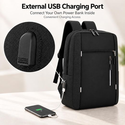 Fashion Men’s 3-in-1 Bag Set, Laptop Backpack with USB Charging Port, Crossbody Bag And Clutch Bag, Fits Up to 16-Inch Laptop - Black - image 3