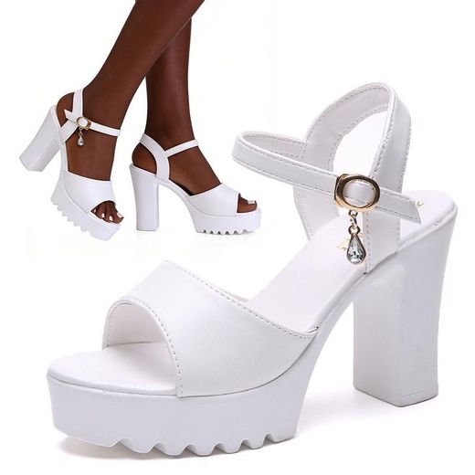 SHJO High Heels Women Wedding Artificial Leather Platform Chunky Heel Elegant Bridal Party Shoes - White - image 4