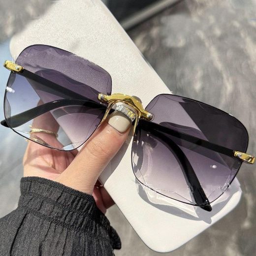 Fashion Women's Frameless Sunglasses - Double Gray Gradient Lenses UV Protection - image 3