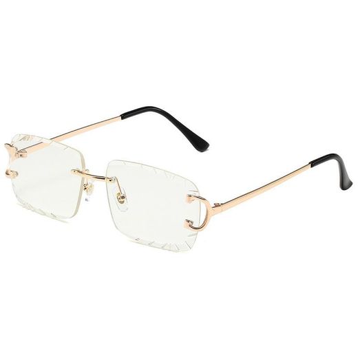 Fashion Trendy  White Sunglasses - Beveled Rimless Square Frame Metal Sunglasses for Unisex