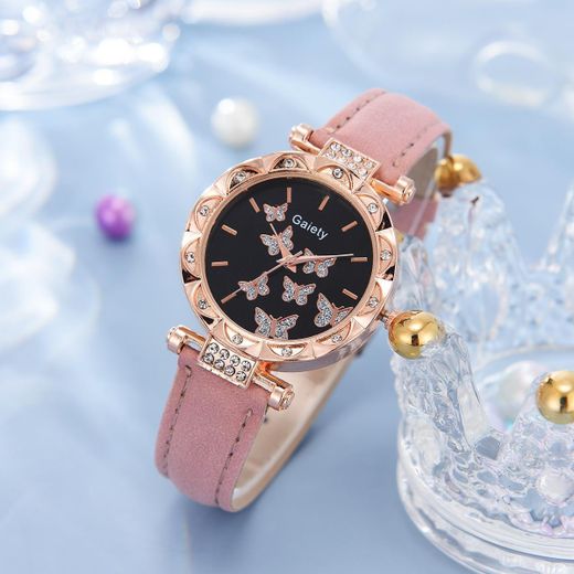 Fashion 5 Pcs Women Jewelry Set Rhinestone Wrist Watch + necklace+ earrings+ ring-Pink - image 2