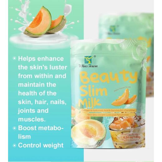 Wins Town Beauty Slim Milk – Melon Flavor Collagen Drink for Glowing Skin & Weight Management (180g - 12 Sachets) - image 3