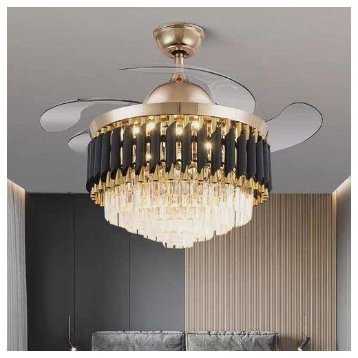 Other SUMMER WIND Bluetooth Luxury Crystal Retractable Ceiling Fan Light + Remote control - 72W - 48 inches - Black/Gold