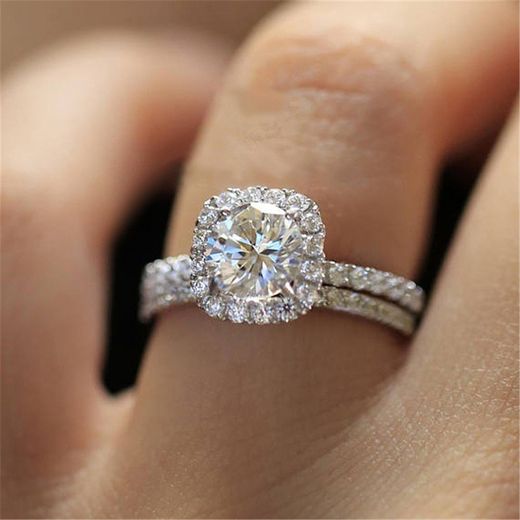 S925 Silver Pair of Engagement/Wedding ring- Silver