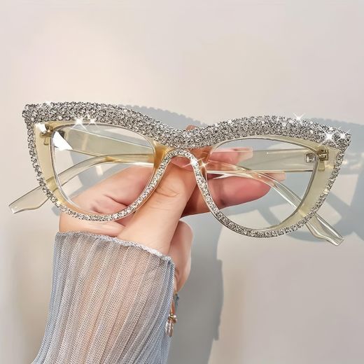 Fashion Rhinestone Studded Cat Eye Clear Glasses for Women - Trendy and Chic - image 2