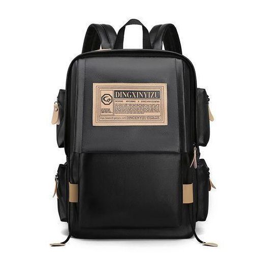 Fashion PU Backpack Computer Bag Outdoor Travel School Bag - Black