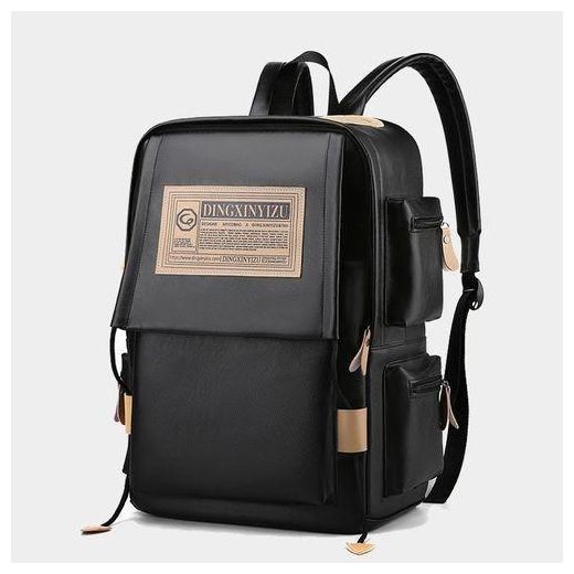 Fashion PU Backpack Computer Bag Outdoor Travel School Bag - Black - image 2