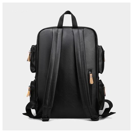 Fashion PU Backpack Computer Bag Outdoor Travel School Bag - Black - image 4