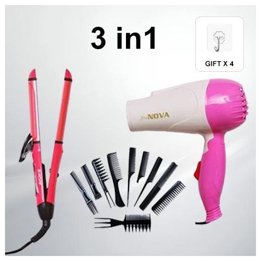 SUNDASELF 3-in-1 Heating Curler   & Hair Dryer + High Quality 10 Pieces Professional Styling Hair Comb Set