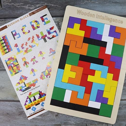 Generic Wooden Tetris children's educational toy building block puzzle - image 2