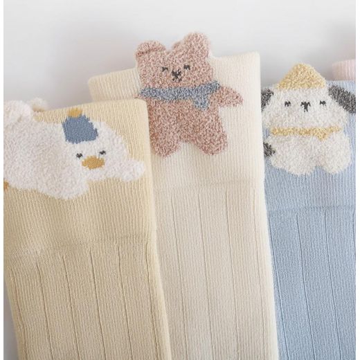 Fashion 3 pairs of baby long stockings  Knee-length elastic cotton socks without bones with antibacterial properties  Cartoon-style baby high stockings for newborns - image 4