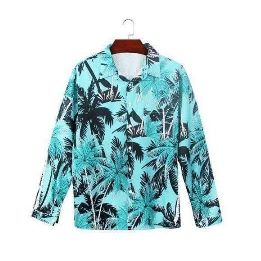 Fashion Men’s Tropical Palm Print Long Sleeve Button-Down Casual Shirt for Beach Vacation - image 3