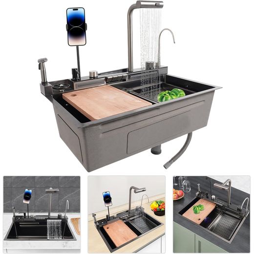 Rt  Premium Smart Kitchen Sink With LED Light Display - Waterfalls