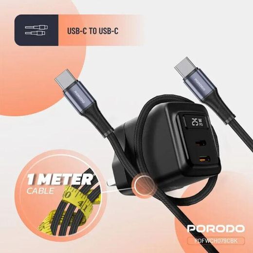 Porodo GaN 25W Dual USB-C Wall Charger – Black - image 2