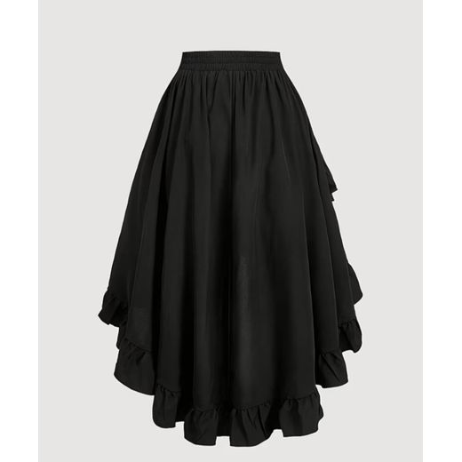 Women's High-Waist Layered Ruffle Maxi Skirt – Black