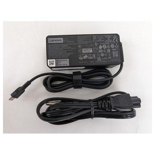 Lenovo Original 65W ~ 20V-3.25A USB Type C Adapter Fast Charger & Free AC Power Cord, Color - Black