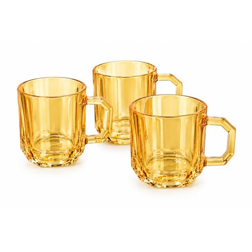 Generic Hexagonal glass handle cup with spray color smooth surface -Amber / golden yellow