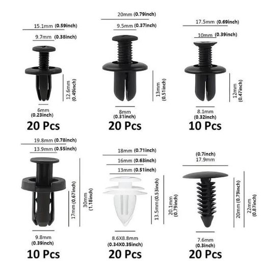 Generic 100 Pieces Universal Car Fastener Clips - 6 Types of Plastic Push Rivets for All Vehicles - Black - image 3