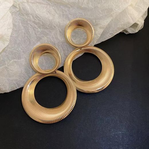 Stainless Steel Hoop Earrings fStriped Double Row Exaggerated or Women, Gold Color Stage Style Dangle Earrings Statement Stock Clearance