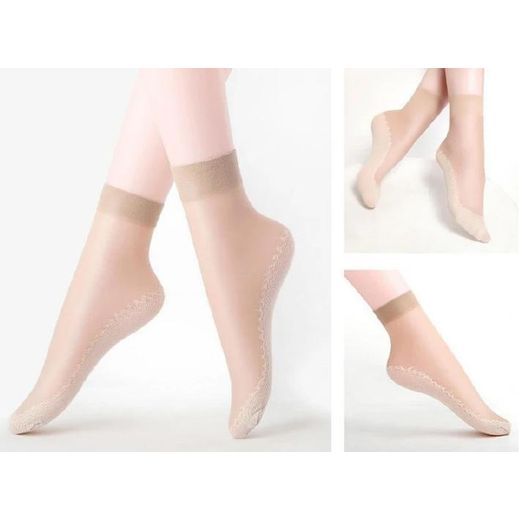 Fashion 5 Pairs Women's Sheer Ankle Socks, Mid-Calf Thin Cotton Bottom Anti-Slip Anti-Snag Socks