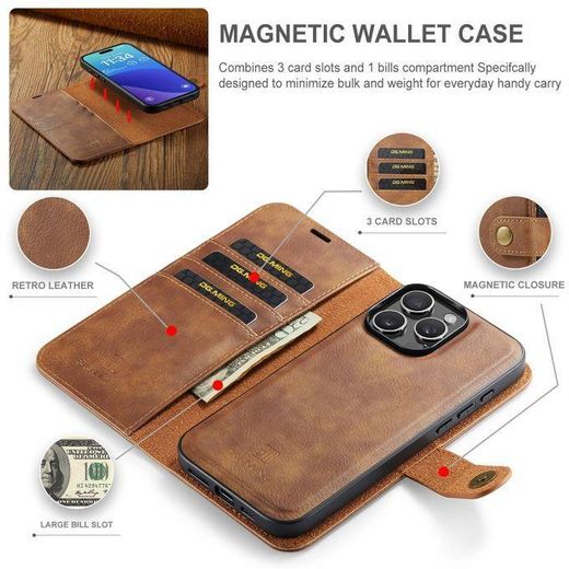 DG Ming (2in1) Phone Case, Compatible With Iphone 12 Pro Max Phone, Magnetic Detachable Flip Leather Phone Case With Wallet - Brown - image 2